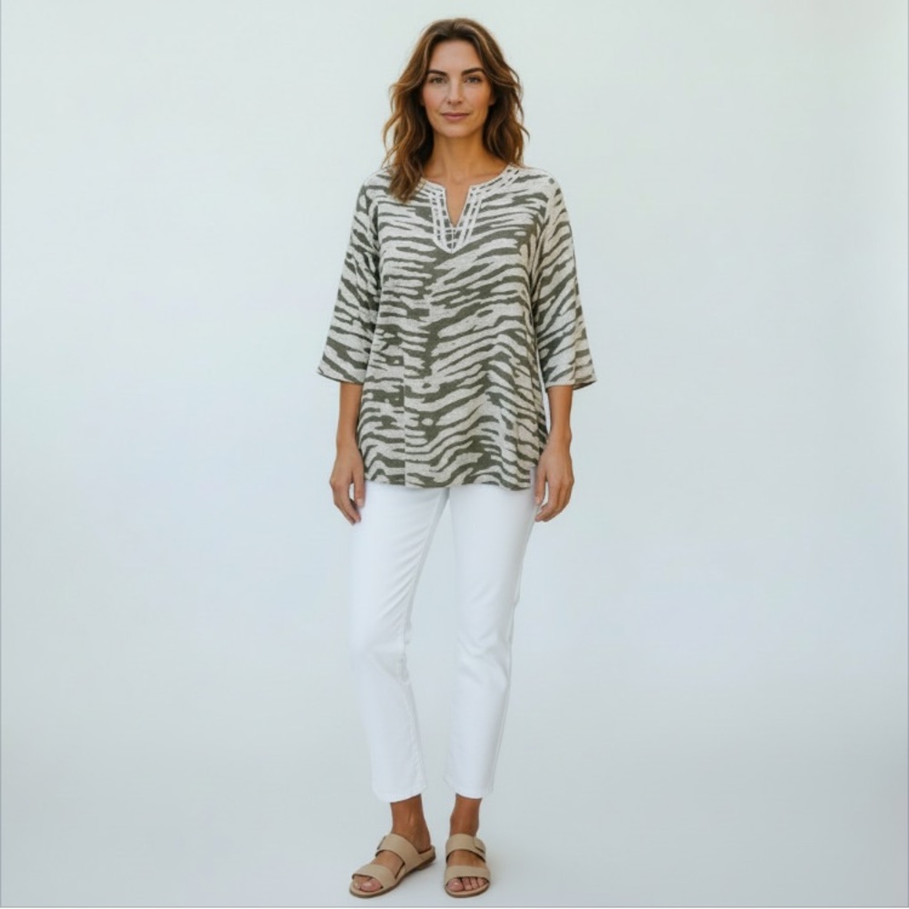 Talbots Women’s 3/4 Sleeve Zebra Print Top Size MP